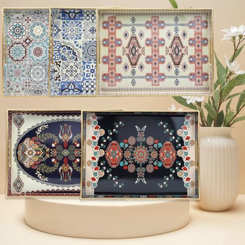 Spsyrine Decorative Serving Tray with Handles, Lacquered Coffee Table Tray for Ottoman, Rectangular Waterproof Platters for Centerpieces, Parties, Living Room, Kitchen Counter Organization SP3040RE2 by Spsyrine - Image 7