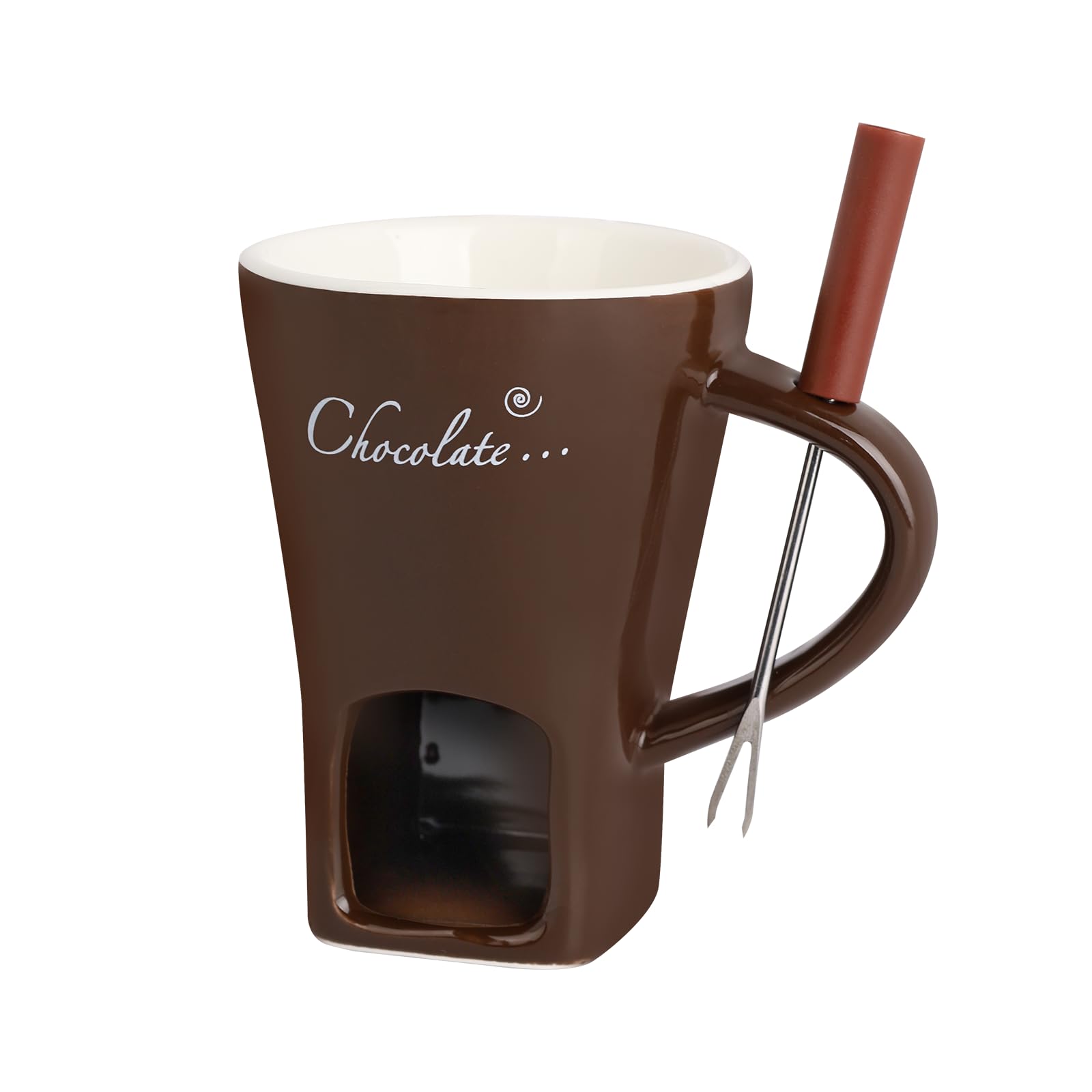 Ceramic Butter Chocolate Fondue Mug, Melting Chocolate Pot with Fork, Cheese Warmer Cup