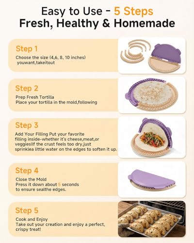 Image of 4-in-1 Tortilla Sealer - Multi-Size Tortilla Crimper for 4 inch, 6 inch, 8 inch, 10 inch Wraps, Quesadilla Crimper with Detachable Shark Tooth Design, Stainless Steel Edge, Suitable for Making Sealed Taco, Dumpling