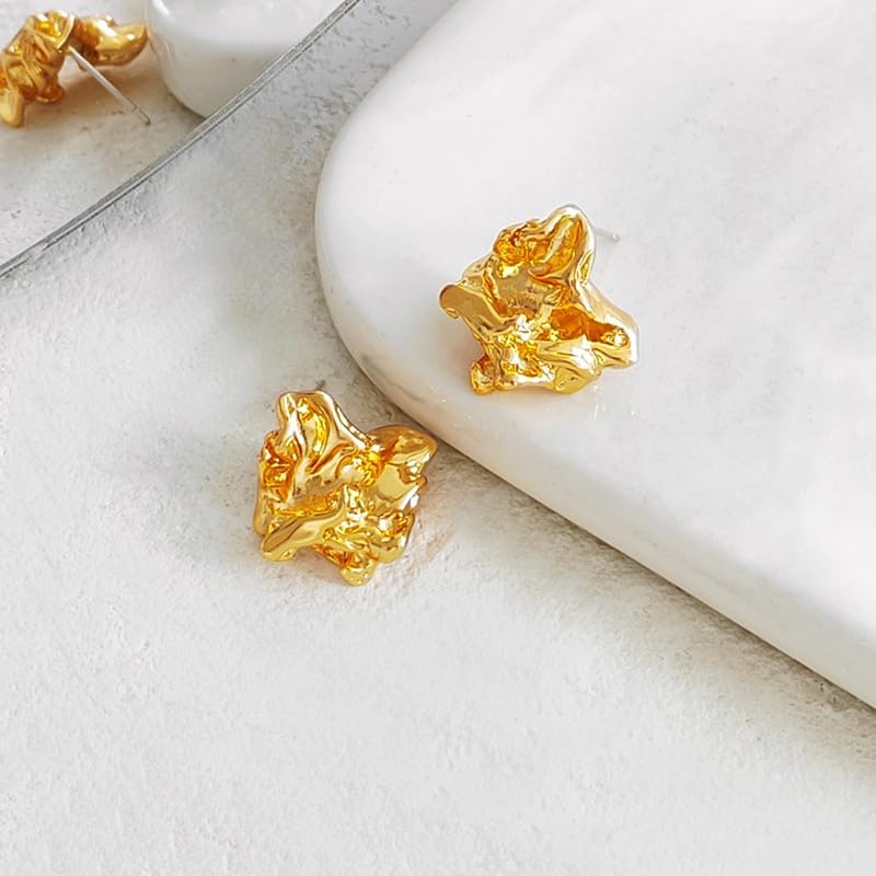 Geometric Rectangle Gold Stud Earrings for Women Irregular Dainty Thick Stud Hammered Chunky Statement Square Earrings Jewelry Gift - Image 5