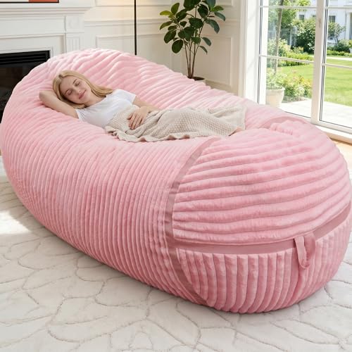 Image of 6FT Bean Bag Chair 6'Giant Bean Bag Chairs with Adults, Large Beanbag Chair | Bean bag Lounger with Machine Washable Cover Corded Plush Fabric, Comfy Chairs for Living Room Bedroom Dorm, Pink