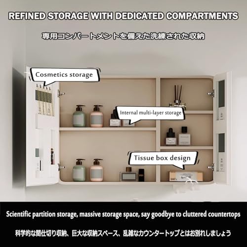 Wall Mounted Storage Cabinet with 2 Mirrored Doors, Aluminum Alloy, Defogger & Surround Lighting, Modern Bathroom Organizer, White, 60x70cm (23.6x27.5in)