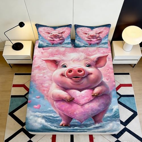 Drap housse cochon rose 90x200cm en microfibre 3D pour lit une place - 2