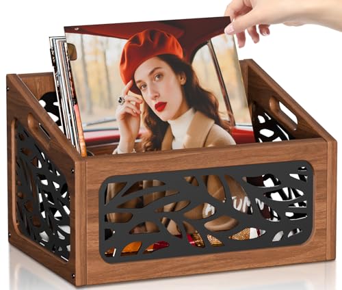 QILICHZ Vinyl Record Storage,70+ Lps Vinyl Record Holder,Wood Record Storage Crate,Wooden...