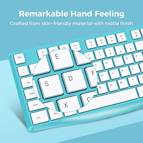 Lovaky Wireless Keyboard, 2.4G Ergonomic Wireless Computer Keyboard, Enlarged Indicator Light, Full Size Pc Keyboard With Numeric Keypad For Laptop, Desktop, Surface, Chromebook, Notebook, Sky Blue #TOP4