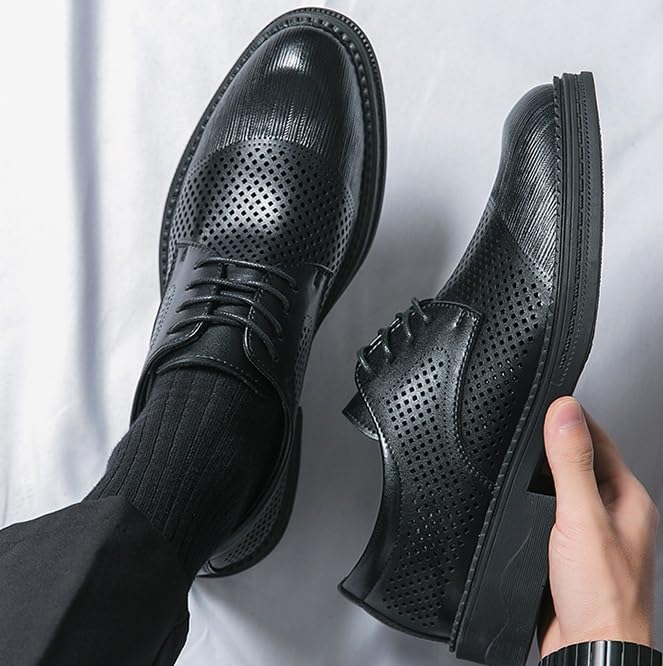 Men's Breathable Comfortable Dress Shoes Casual Retro Oxford Lace-Up Fashion Business Formal Derby Shoes3