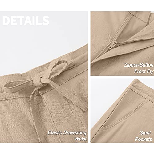 Janmid Men Casual Beach Trousers Linen Summer Pants (Dark Khaki, L) #TOP2