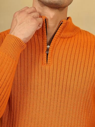 Image of Kvetoo Men High Neck Zipper Full Sleeve Woolen Winter Sweater