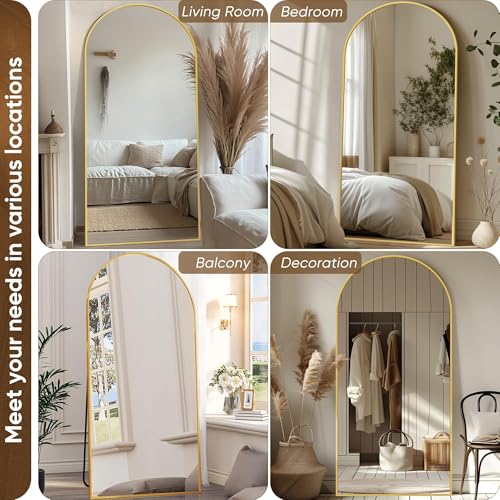 Image of Antok 76 inch x34 inch Arched Full Length Mirror with Stand, Floor Mirror, Gold