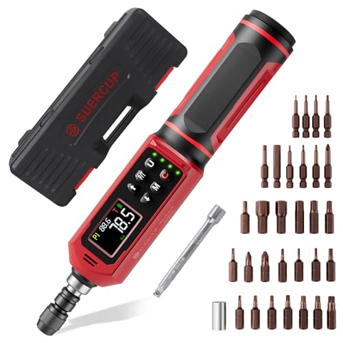 SUERCUP Digital Torque Screwdriver 1.5-88.5in-lbs./0.15-10Nm, ±1% Accuracy Screwdriver Torque Wrench Set with LED Alarm,Buzzer,Vibration,9 Preset Mode and Data Storage,for Bike,Guns,Scope Mounting