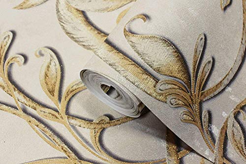 Image of Eurotex Damask Design Wall Paper for Wall Decor Roll for Covering Living Room, Bedroom Walls (Luxury Vinyl Coated 57 sq.ft Roll, Cream)
