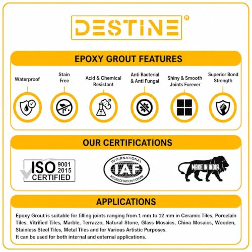 Image of DESTINE Epoxy Grout for Tiles (110 Colours)(100 g), Waterproof Joint Filler, Crack Filler, Tiles Gap Filler, Stain Free, Acid & Chemical Resistance Epoxy Grout (Light Grey [Gold Glitter])