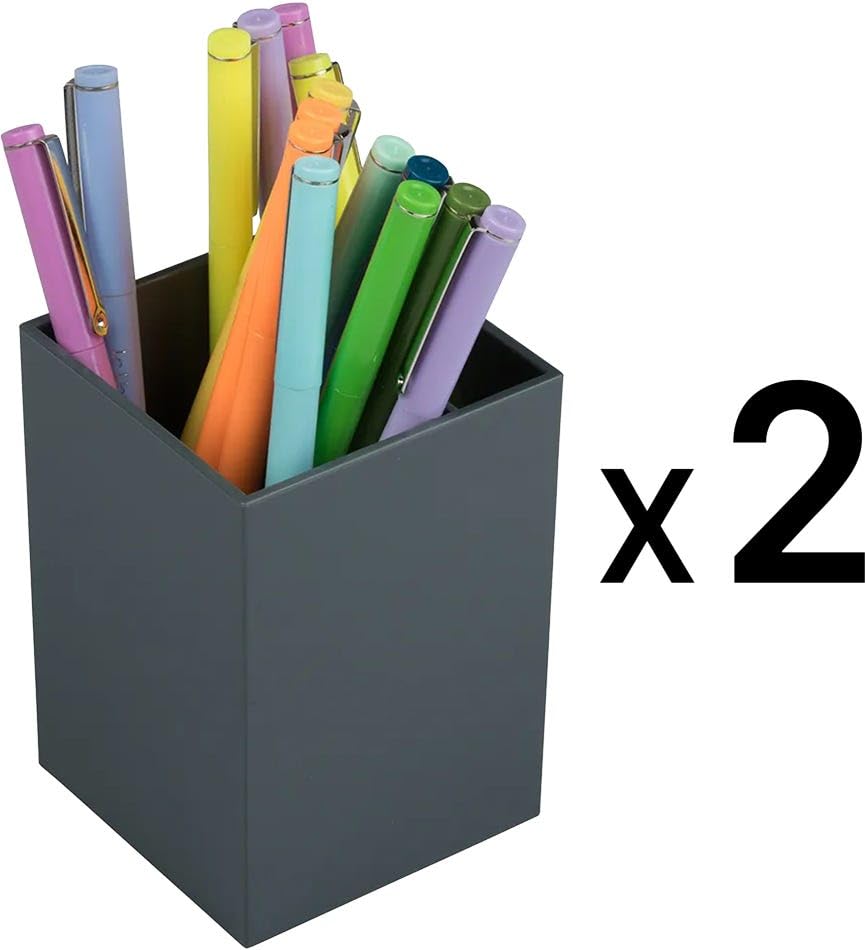 Image of JAM PAPER Plastic Pen Holders - Grey Desktop Pencil Cups - 2 /Pack