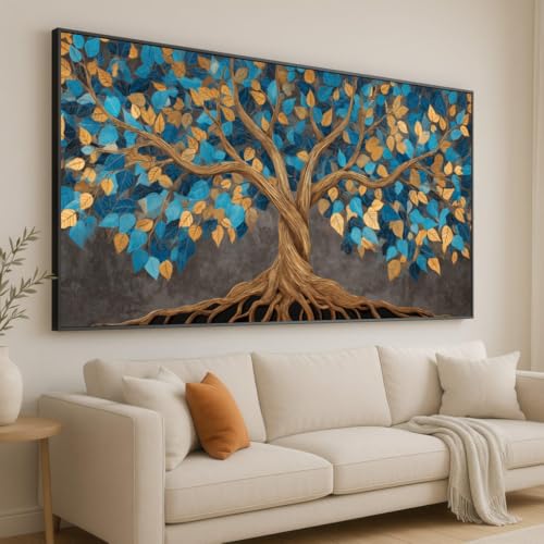 Tableau sur toile arbre dore pour habiller un mur vide avec une peinture de nature