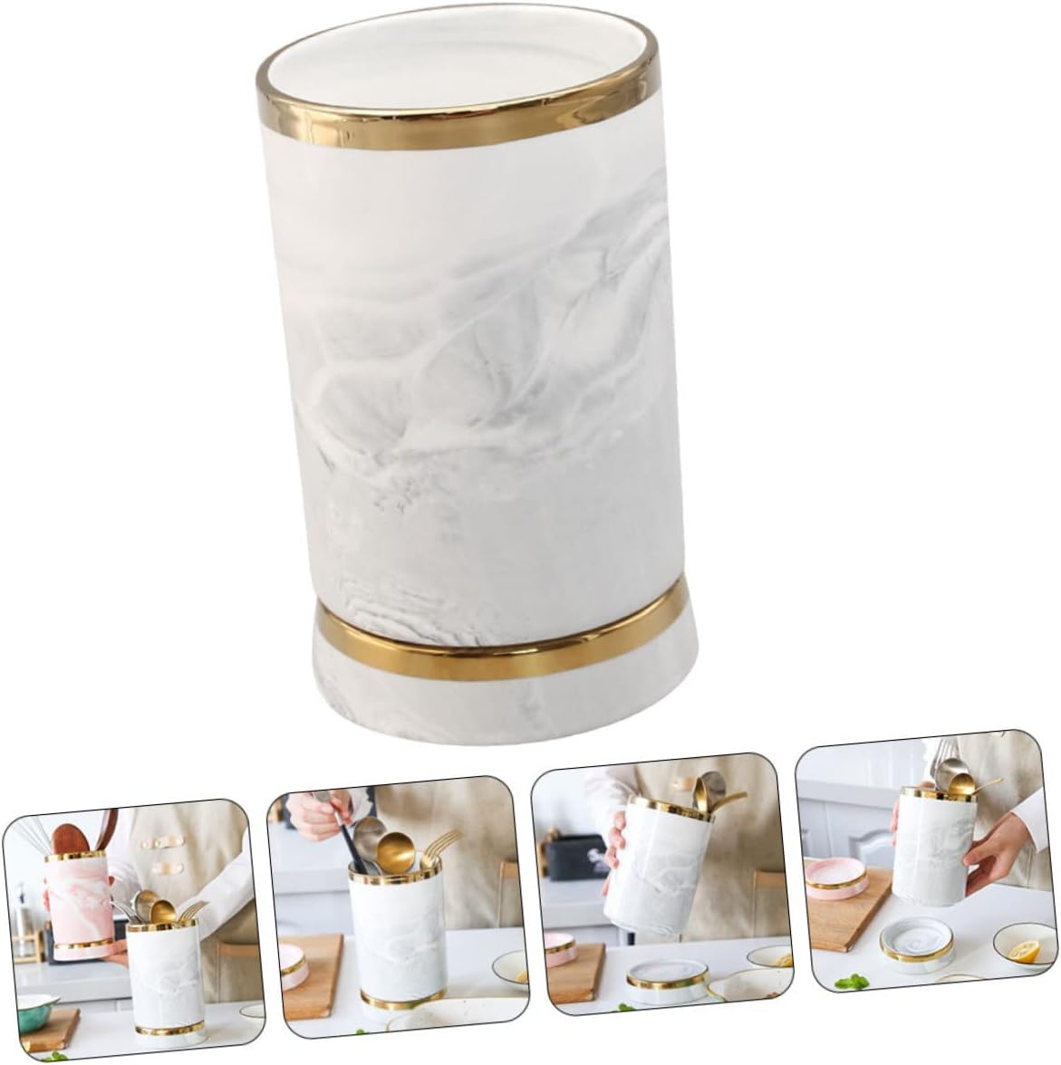 OUNONA Marble Pattern Chopsticks Holder Elegant Ceramic Utensil Organizer for Kitchen Counter Compact Cutlery Bucket for Spoons Forks and Chopsticks Space Saving Design