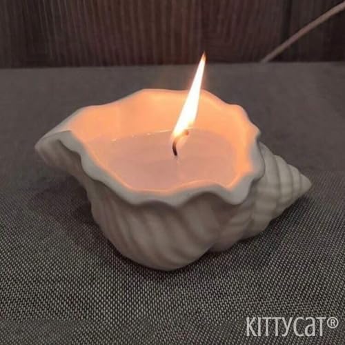 Image of Kitty Cat Aesthetic Soy Wax Scented Candles | Reusable Concrete Sea Shell Jars | Vanilla Aroma | 12+ Hours Burn Time | Perfect Home Decor for Bedroom, Office & Hostel (Beach Shell Candle)