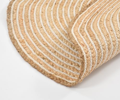 Image of Hand Woven Braided Carpet Rugs|Round Traditional Spiral Design Jute Door mat|Mat for Bedroom,Living Room,Dining Room,Yoga (90X90 CM, Beige3)