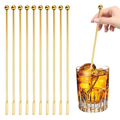 Idezek Cocktailspieß aus Edelstahl | 10 Stück Rührstäbchen für Cocktailgetränke,Leicht zu greifendes Mixzubehör mit runden Griffen für Getränke, Milch, Whiskey, Cocktails, Saft