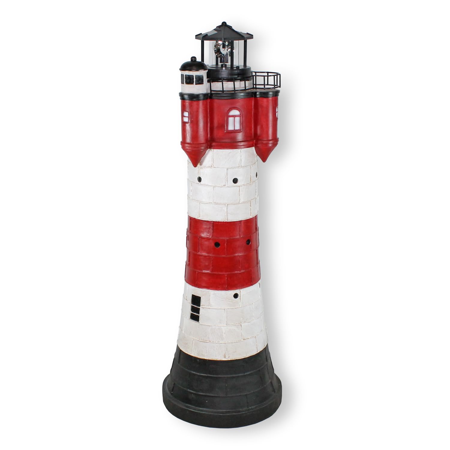 Leuchtturm Roter Sand mit Solar Beleuchtung Rundum Leuchtfeuer Maritime Deko Gartendeko Deko Leuchtturm Verschiedene Größen (80 cm)