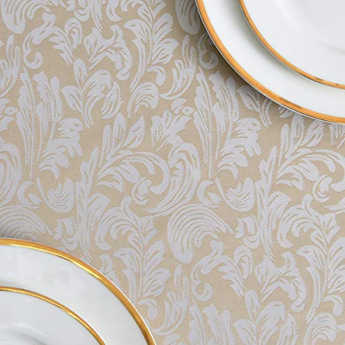 Maxmill MM-DOVE-BEIGE-52X70 Jacquard Table Cloth Damask Pattern Spillproof Wrinkle Resistant Heavy Weight Soft Tablecloth thumb #8