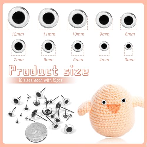 TOAOB Pack of 100 Glass Eyes Doll Eyes Transparent Mixed Size Round Plug in Metal Nail Safety Eyes for Doll Making,3mm/4mm/5mm/6mm/7mm/8mm/9mm/10mm/11mm/12mm - Image 2