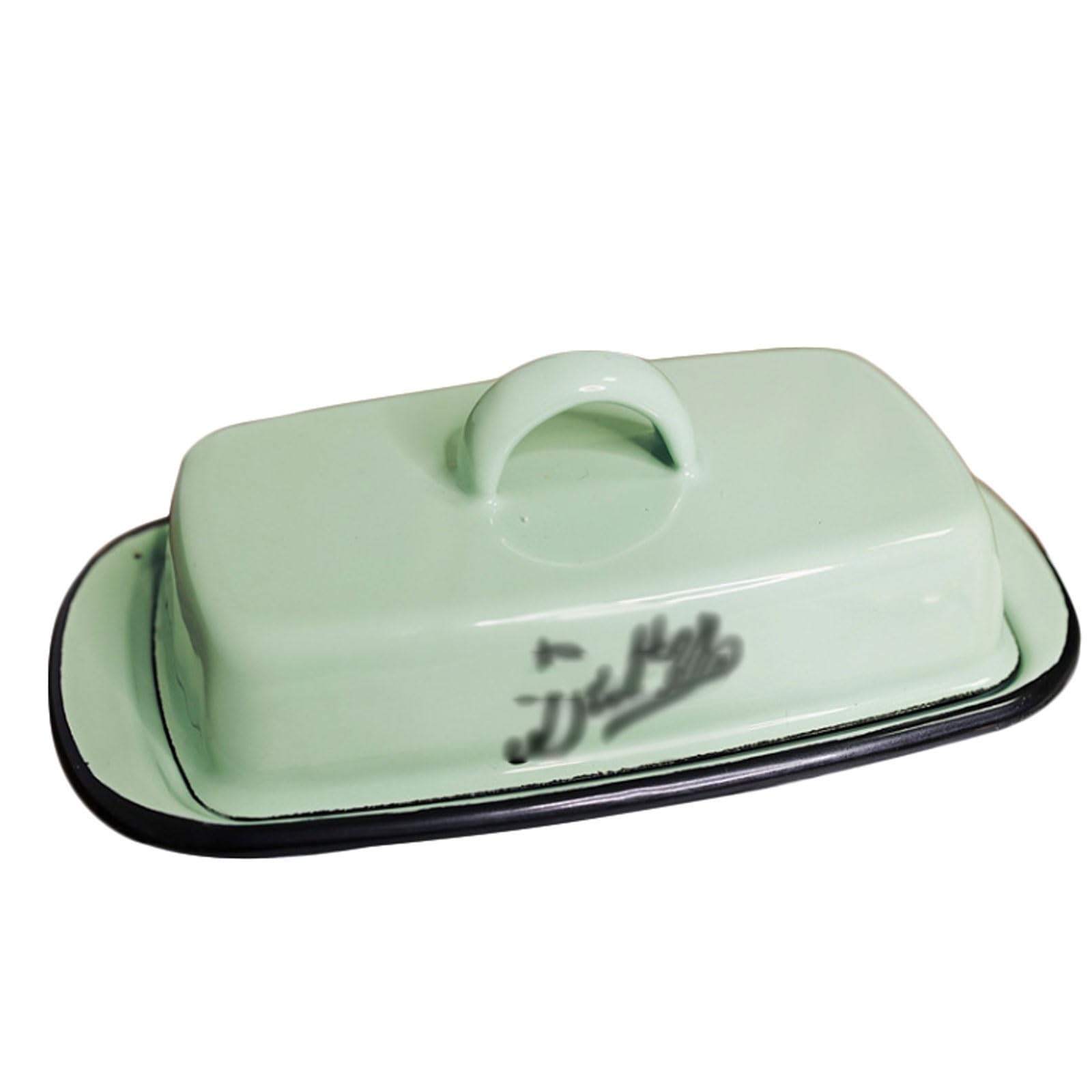 Beurrier vintage en émail avec couvercle – Plateau rétro bleu lac de 19,5 cm – Conservation du beurre et du fromage compatible avec la cuisinière