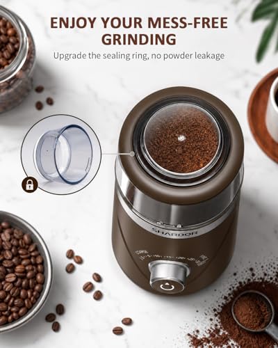 Image of SHARDOR Electric Super Silent Blade Coffee Grinder, Timed Grind Control Rotary Knob, Adjustable Coarse to Fine for Coffee Beans, Spices & Herbs, with 2 Removable Stainless Steel Bowl, Brown