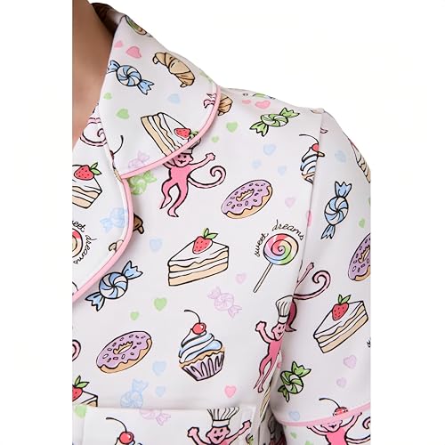 Image of Womens Pajamas Set Shorts Button Down 2 Piece Monkey Bunny Y2k Roller Dupes Rabbit Preppy Lounge Pjs Comfy Sleep Wear