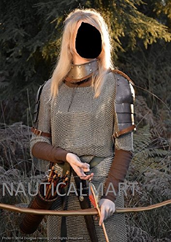 NauticalMart Medieval Chainmail Shirt Armor Gothic Gorget with Pauldrons Medieval Costume - Halloween