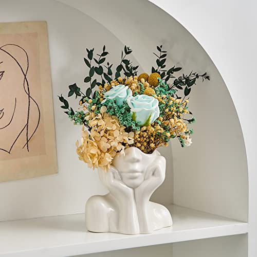 FJS Ceramic Face Vase White Flower Vase for Decor 5.3 W x 4.7 H Modern Decorative Vase Centerpiece for Table Shelf Living Room Office Bedroom