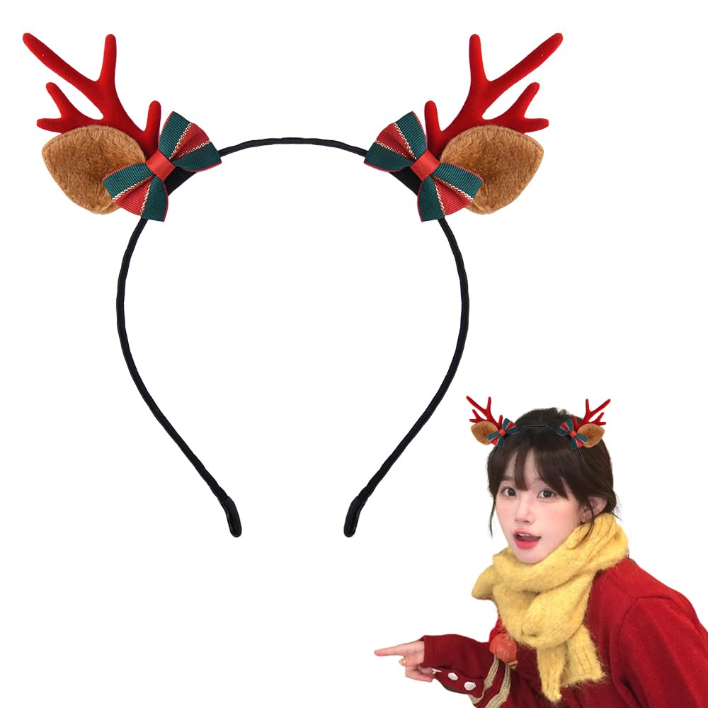 Christmas Bell Reindeer Ear Headband for Women Girls Deer Headband with Bow for Cosplay Party Bow Elk Hairband for Girls Christmas Hair Accessories for Women Girls Antler Hair Bands for Xmas