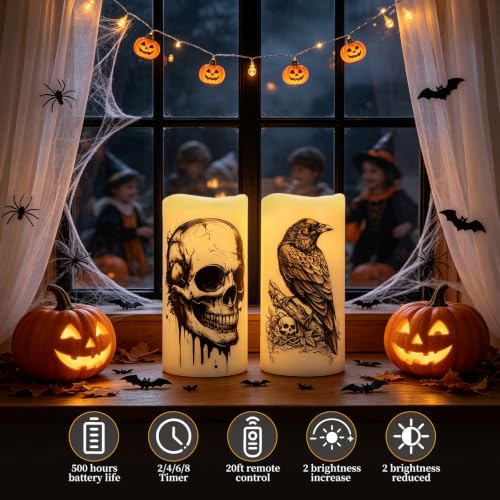 Image of Amagic 3 inchx6 inch Halloween Flameless Candles, Waterproof LED Pillar Candles | Battery Operated Candles with Remote & Timer, LED Pillar Lights for Outdoor, Patio, Home, Halloween and Holiday Decor