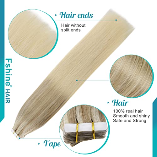 fshine Tape Hair Extensions Real Human Hair Balayage Ash Blonde to Bleach Blonde with Platinum Blonde Hair Extensions Tape 18 Inch Tape In Extensions Human Hair Tape In Human Hair Extensions 50g - Image 3