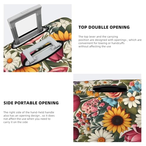 Colorful Floral Sunflower Daisy B Travel Luggage Covers - Elasticity Suitcase Covers Protector for Luggage 18-32 Inch4