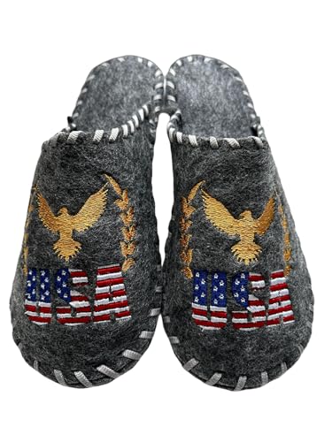 Sauna Felt Slippers with USA National Symbols - Disposable Indoor Hotel Slippers Comfort for Men and Women - Embroidered Souvenir Banya Shoes for Guests Made in Ukraine, Grey2
