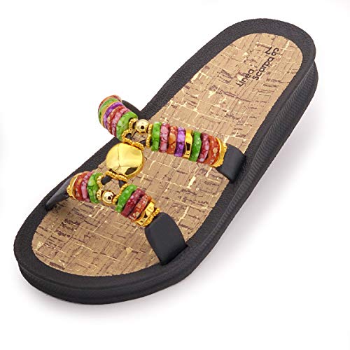 Badeschuhe Damen - Rhodos - Badepantolette Frauen mit H-Oberteil (39 EU, schwarz) Cover