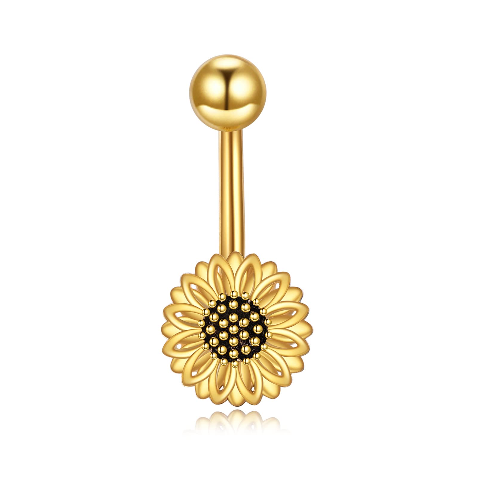 YFN Piercing para ombligo de plata de ley con margaritas, girasoles, mariposas, abejas, mal de ojo, turquesa, joyería hipoalergénica para mujeres y niñas, 8*23, Plata de ley, Circonita.