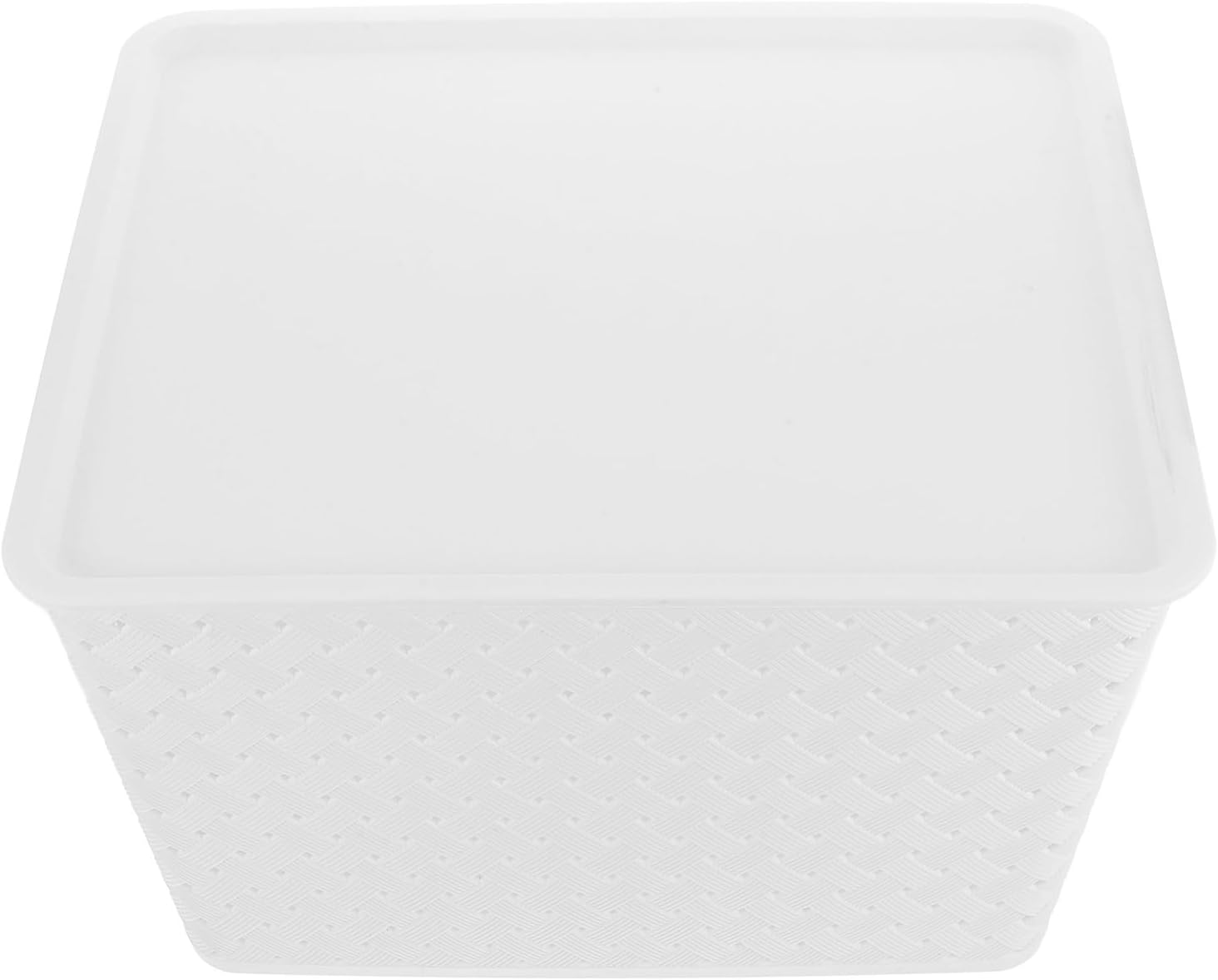 Plastic Woven Storage Basket with Lid and Handles Stackable Organizer Box for Kitchen Bathroom Classroom Large White Pantry Bin for Clothes Books Shelves