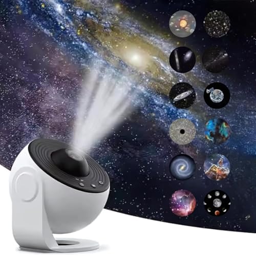 Image of One94Store Galaxy Projector Night Light - HD Star Projector with 12 Replaceable Film Discs & Timer | Planetarium Ceiling Light for Bedroom, Kids & Adults | Starry Sky & Milky Way Lamp (White)