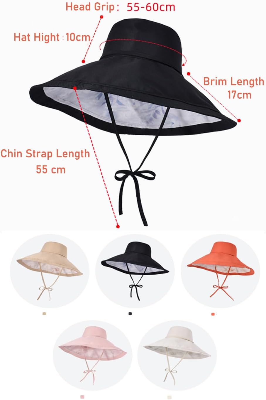 iHomey Packable Shapeable Extra Large Brim Floppy Sun Hat Reversible UPF 50+ Beach Sun Bucket Hat