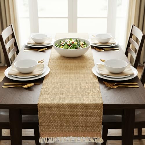 Eco Crave Natural Jute Table Runner 1x6 ft, Handwoven Brown Farmhouse Dining Table Decor, Rustic Boho Burlap Coffee Table Runner, Thanksgiving Long Pottery Barn Furniture Top Mat (12x72 Inches)