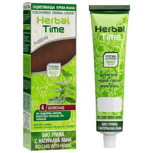 Herbal Time Henna Natural Color Chocolate N 6 | Coloring Cream With Nettle Extract | Gray Hair Cover | Temporary Dye | Ammonia Sulfates Parabens Free | 75 ml