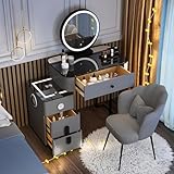 [Lumière LED réglable] Notre coiffeuse est livrée avec un miroir LED annulaire amovible de 45 cm, avec 3 effets de lumière professionnels : 3000K lumière chaude pour réveiller le look naturel le matin, 4500K lumière du jour pour dessiner les lignes délicates sur le lieu de travail, 6000K lumière froide pour créer un accent sur la déesse du dîner. Gradable en continu pour répondre aux besoins de l'ensemble du scénario, le bord miroir du traitement anti-éblouissement.