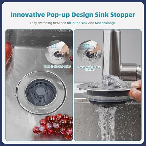 Image of Stainless Steel Kitchen Sink Strainer (3 in 1 Push Strainer)