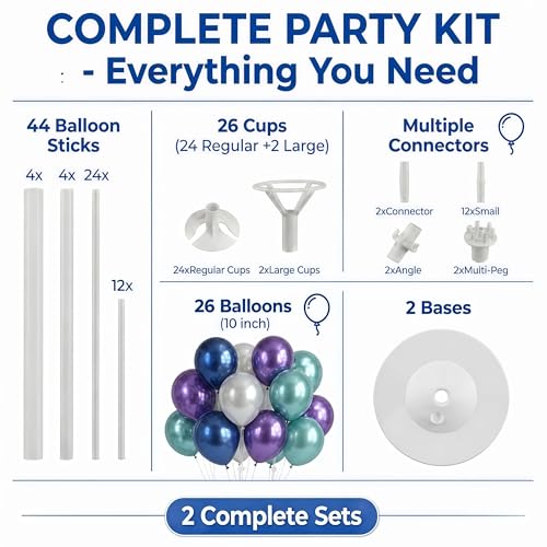 Image of Balloon Column Stand Kit with Balloons, Base and Pole, Balloon Column Kit for Floor or Table Backdrop Decoration for Party Wedding Baby Shower Birthday Graduation (Mermaid)