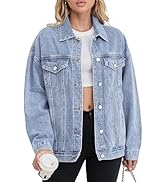 Muundim Jean Jacket for Women, Oversize Trendy Denim Jacket, Women's Loose Long Boyfriend Jean Ja...