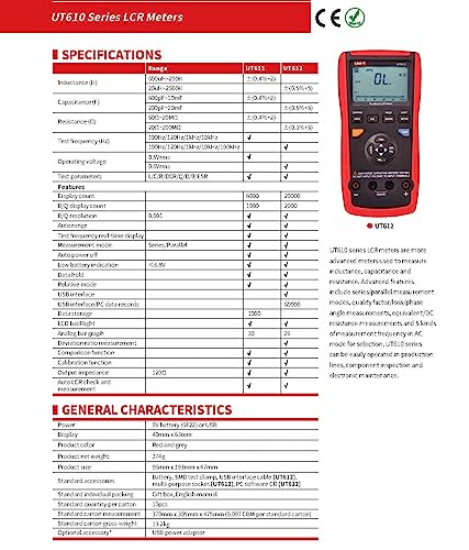 LCR Meter UT612 UNI-T capacimètre et testeur de résistance d'isolement rétroéclairé LCD - 7