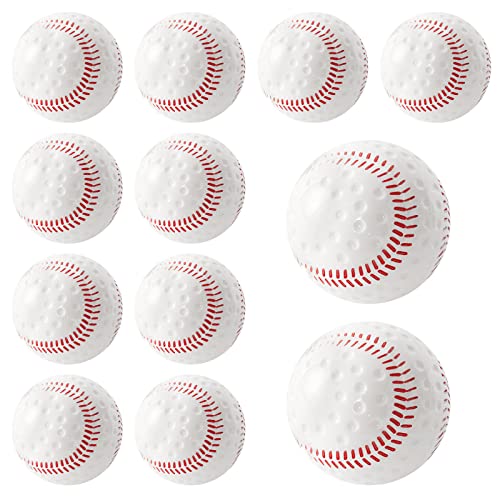 12 Pack Yellow Dimpled Baseballs, 9-Inch for Pitching Machine, Hand-Eye Coordination, Hitting and Fielding Practice