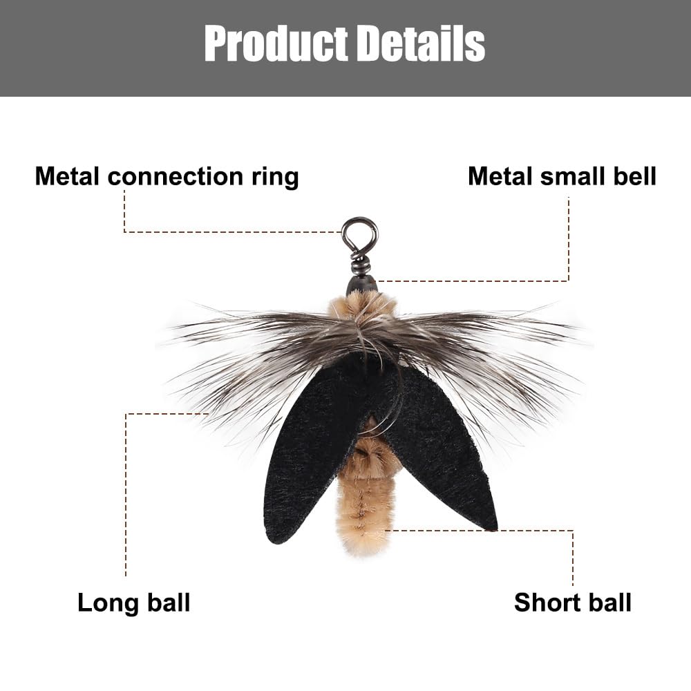 BDKMMS Feather Toys, Vivid Image Cat Toys Replacement Feathers with Bells for Cat & Kitten Wand