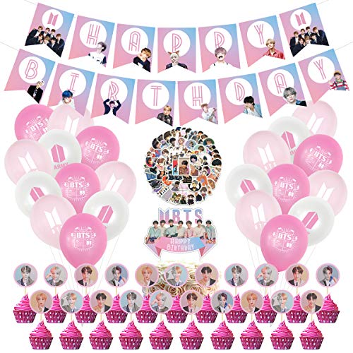 Birthday Party Supplies Include 22 cake topper cupcake toppers, 1Birthday Banner, 21 Balloons, 77 Stickers